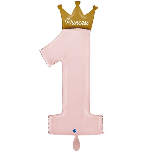 Ballon XXL - Zahl 1 mit Krone - Rosa - 42x102 cm