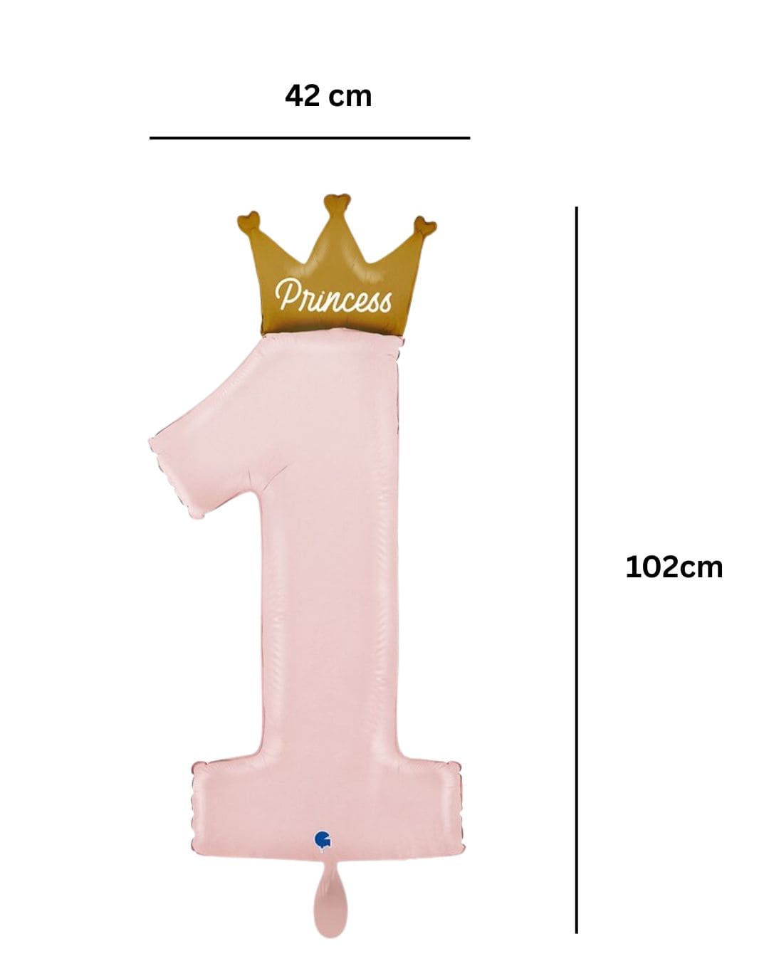 Ballon XXL - Zahl 1 mit Krone - Rosa - 42x102 cm