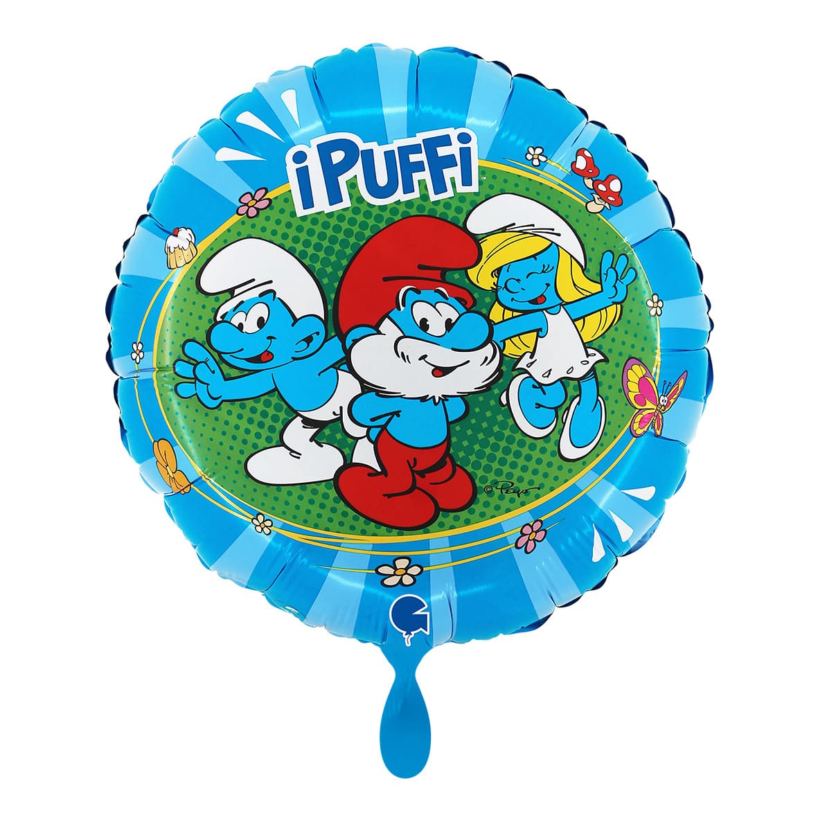 Ballon_rund_Schluempfe_Groesse35x35cm_Lizenz_Folienballon_die_Schluempfe