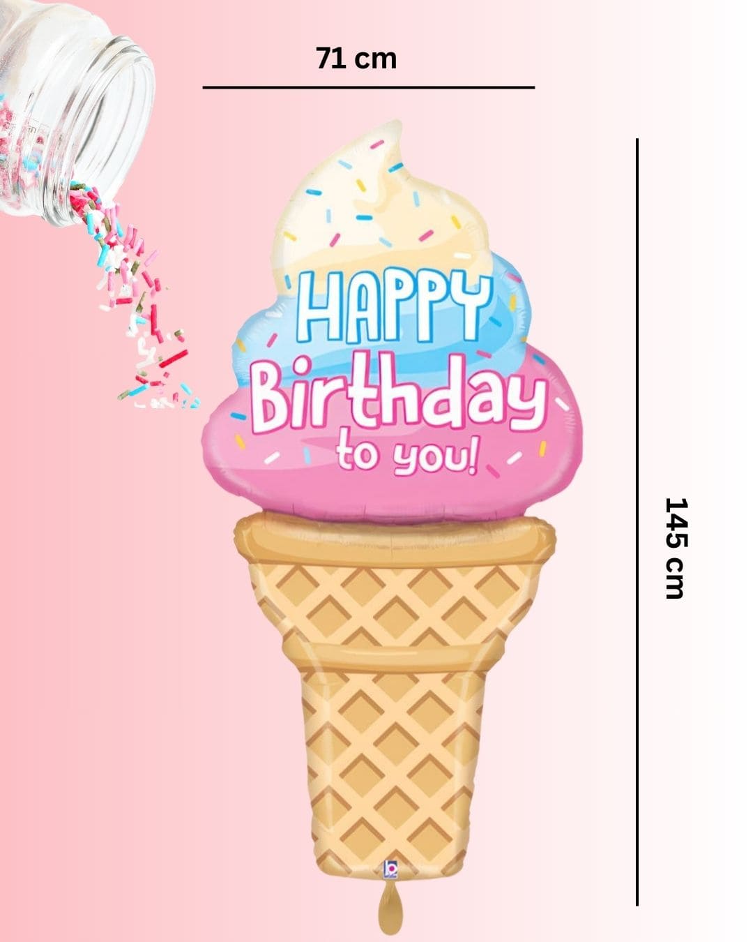 XXL Ballon - Eiswaffel Happy Birthday - 71x145 cm