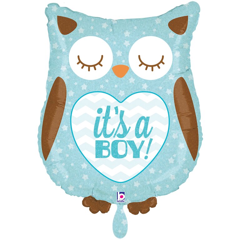 Ballon_Eule_its_a-boy_Groesse_43x53cm_Folienballon_Eule_Baby_Party
