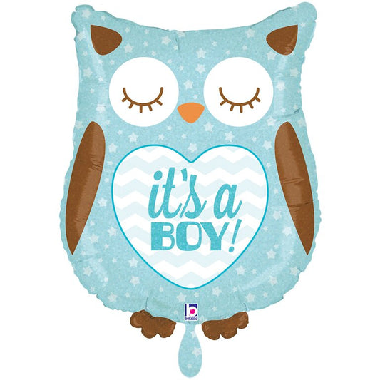 Ballon_Eule_its_a-boy_Groesse_43x53cm_Folienballon_Eule_Baby_Party
