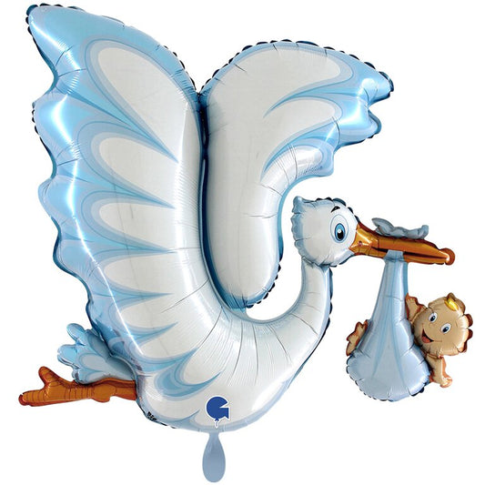 Ballon_XXL_Storch_mit_Baby_Junge_im_Schnabel_Groesse_99x82cm_XXL_Folienballon_Storch_Blau_Baby_Party_