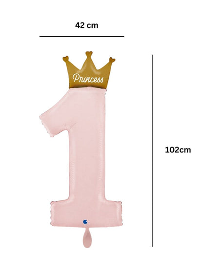 Ballon XXL - Zahl 1 mit Krone - Rosa - 42x102 cm