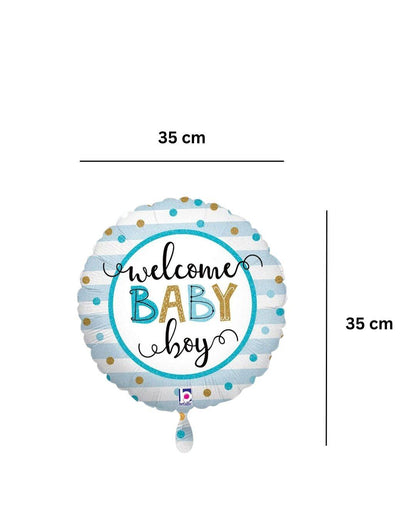 Ballon_rund_Groesse_35x35cm_Folienballon_welcome_Baby_boy_Baby_Shower_Gender_Reveal_Party
