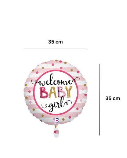 Ballon_rund_Groesse_35x35cm_Folienballon_welcome_Baby_girl_Gender_Reveal_Baby_shower_Party