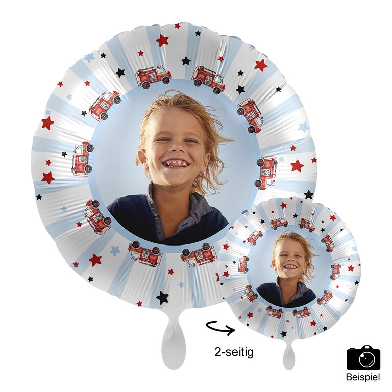 Motiv_Kind_Foto_Ballon_personalierbar_rund_mit_Feuerwehrautos_Groesse_43cm_Kindergeburtstag