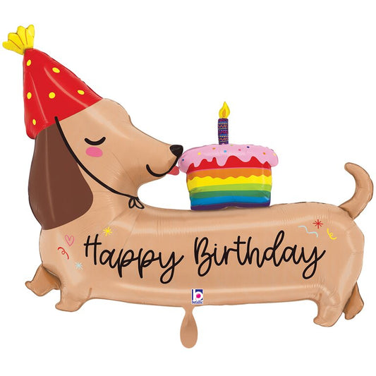 XXL_Ballon_Dachshund_Happy_Birthday_Groesse_94x67cm_Dackel_mit_Partyhut_und_Torte