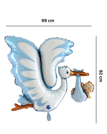XXL_Storch_mit_Baby_Junge_im_Schnabel_Groesse_99x82cm_XXL_FolienballonStorch_Blau_Baby_Gender_Reveal_Party